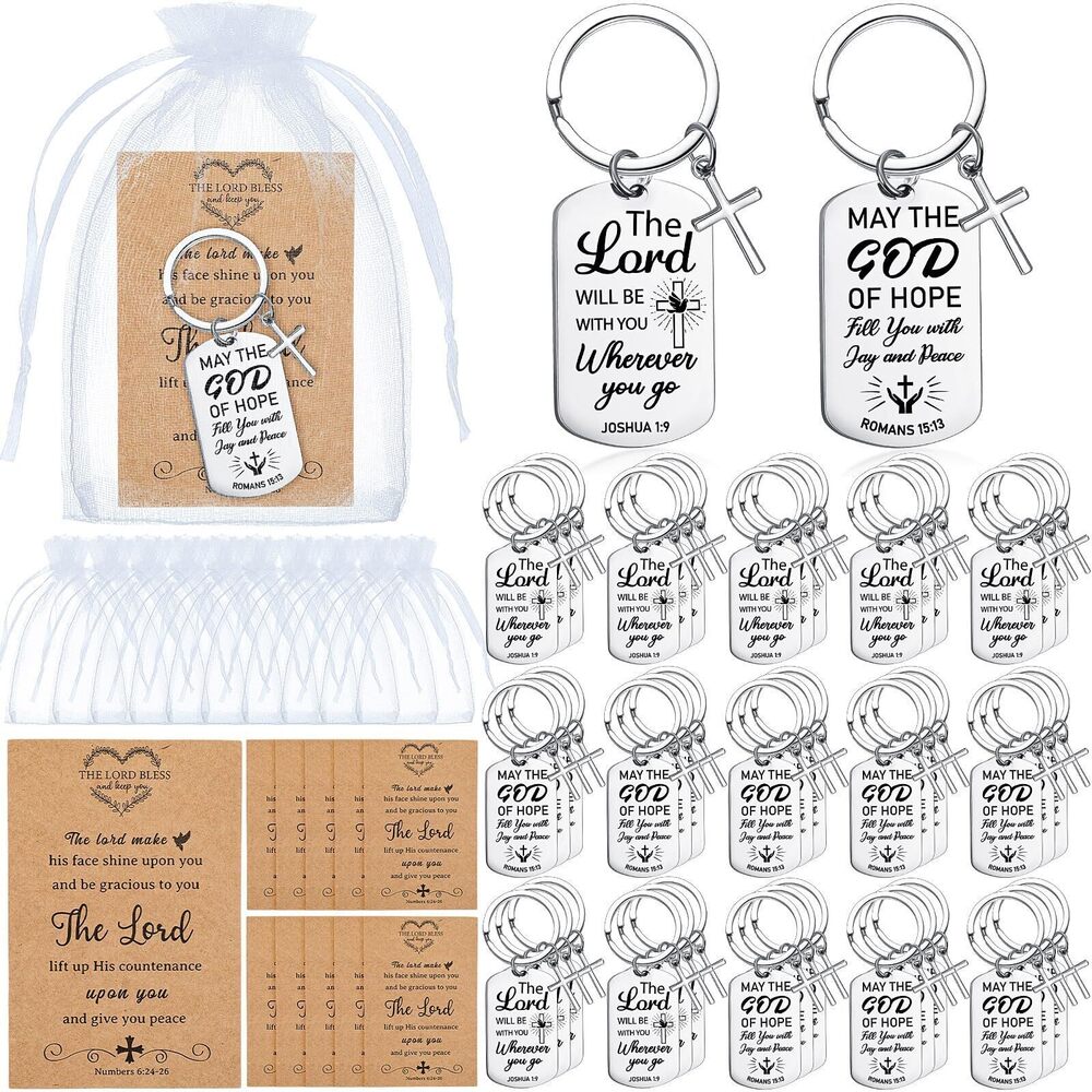2035 50 Set Christian Cross Keychains Bulk Bible Verse Religious Prayer